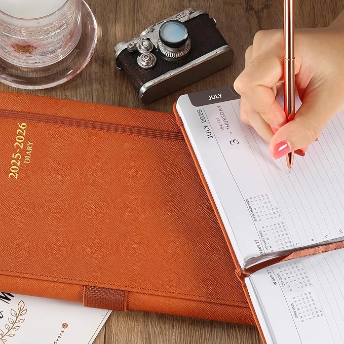 2025-2026 Appointment Book & Planner - Jul 2025 - Jun 2026, Daily Hourly Planner, 5.75" X 8.25", 60-Minute Interval, Faux Soft Leather Cover, Premium Paper, Academic Calendar with Pen Loop, Inner Pocket