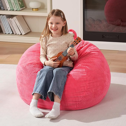 Homguava 2FT Bean Bag Chair,Teardrop Bean Bags Small Beanbag Chair with Memory Foam Filled and Ultra Soft Corduroy Cover for Living Room, Bedroom (Small,Pink)