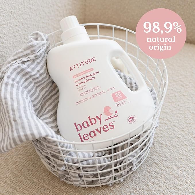ATTITUDE Baby Laundry Detergent, EWG Verified, Plant and Mineral-Based Formula, HE Compatible, Vegan Household Products, Unscented, 80 Loads, 67.6 Fl Oz (Pack of 6)