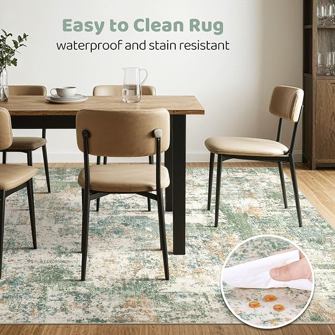10x12 Area Rugs Living Room: Washable Large Abstract Soft Green Rug Stain Resistant Indoor Floor Non-Slip Accent Carpet for Men Modern Home Enthusiasts Aged 25-45 - Bedroom Office Playroom