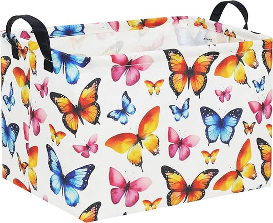 HIYAGON Kids Empty Baby Girl Basket - Rainbow Decor Butterfly Organizer