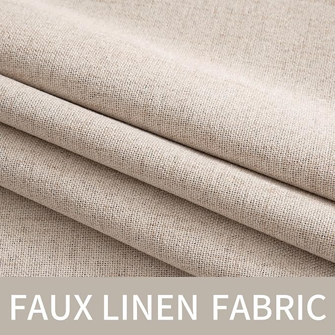 MIULEE 100% Blackout Linen Textured Curtains for Bedroom Solid Thermal Insulated Natural Beige Grommet Room Darkening Curtains & Drapes Luxury Decor for Living Room Nursery 62 x 96 Inch (2 Panels)