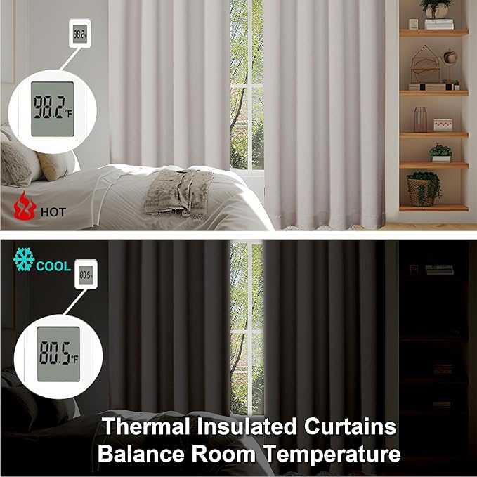 Simplebrand Ava Natural Extra Long 10ft Curtains for Patio 120 Inches Long 2 Panels Set, Room Darkening Solid Thermal Insulated Energy Saving Rod Pocket Window Treatment Curtains Drapes, 50 Wx120 L
