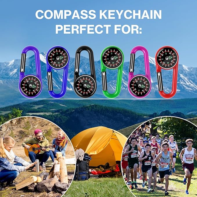 12 Pcs Mini Compass Keychain for Kids Bulk, Small Pocket Magnetic Compass Survival Hiking for Outdoor Survival Camping Party Backpacking Accessory