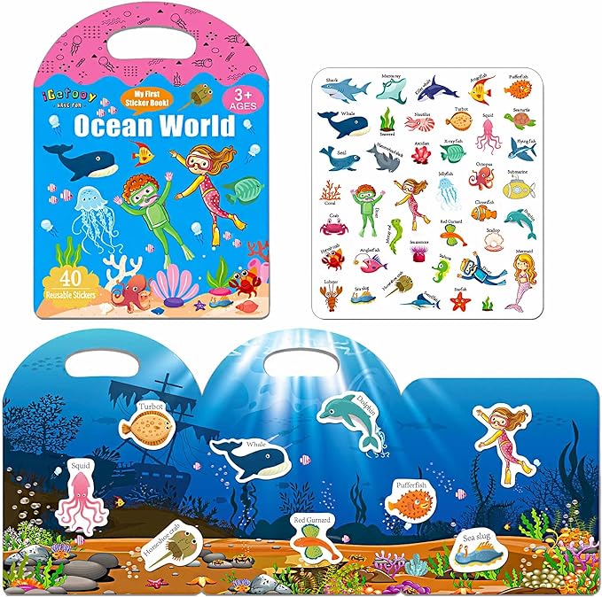 Reusable Sticker Books for Toddlers 1-3, Sticker Book for Toddlers 2-4 Years, Toddler Travel Essential in The Car/Train/Plane