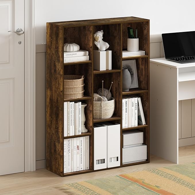 Furinno Luder 11-Cube Open Shelf Bookcase, Bookshelf, Amber Pine