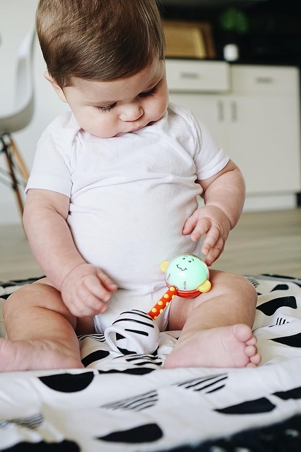 NogginStik Light-up Developmental Rattle - Color Changing, Textured for Grasping, Mirror & Rattle Sound - Sensory Toy for Babies, Ages 0-12 Months