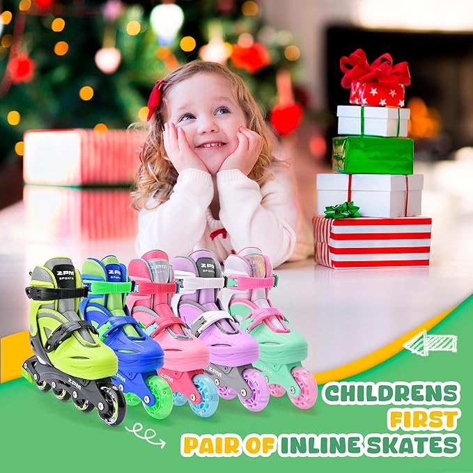 2PM SPORTS Inline Skates with Light Up Wheels, Roller Skates Blades for Boys Girls Kids Ages 5-8 8-12 4-6 6-12, Size Adjustable Beginner Blades Roller Skates