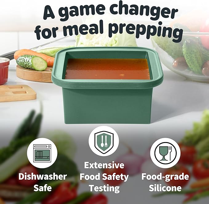 2-Cup Silicone Freezer Trays with Lids – Perfect for Meal Prep, Portion Control, and Easy Freezing-Meal Prep Container Molds for Soup,Leftovers (Green, 4 pack)