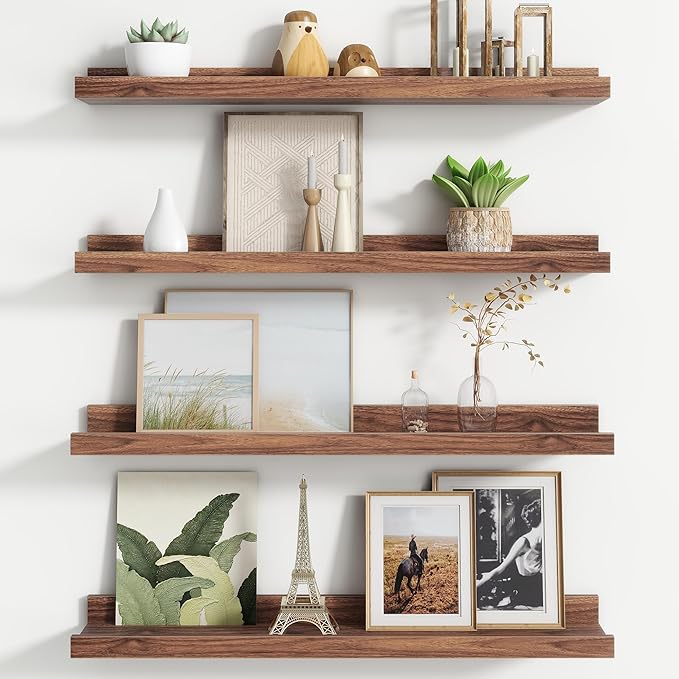 Floating Picture Ledge Shelves for Wall Set of 4, 24 Inch Wall Shelves with Lip Long Large Nursery Book Shelf for Toys Storage Kids Bookshelf Wall Mounted Living Room Bedroom Decor Frames