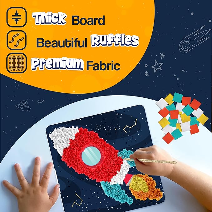 jackinthebox Poke Poke Art for Kids – Space Theme, Mess-Free Fabric Art and Craft, Flower Pressing Kits, Gift for Kids, Toys for Girls and Boys Ages 4 5 6 7 8