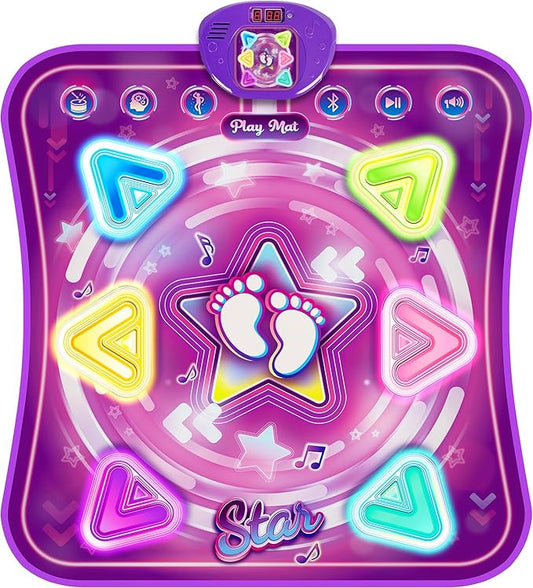 Dance Mat for Kids, Light-up 6-Button Dance Pad with Wireless Bluetooth & 5 Game Modes, Toddler Electronic Dance Mats Musical Dancing Toys Christmas Birthday Gifts for Boys Girl Aged 3 4 5 6 7 8 9 10+