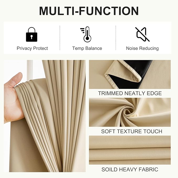 NICETOWN Farmhouse Curtains Thermal Insulated 100% Blackout Drapes Window Treatment Long Grommet Light Blocking Curtain for Living Room Bedroom, 2 Panels, 42 x 84 inch Length, Biscotti Beige