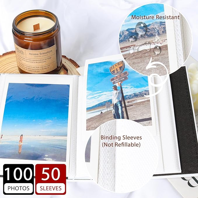 RECUTMS Small Photo Album 4x6 100 Photos Leather Cover with Front Window, Pictures Book for Wedding Family Baby Vacation (Orange)
