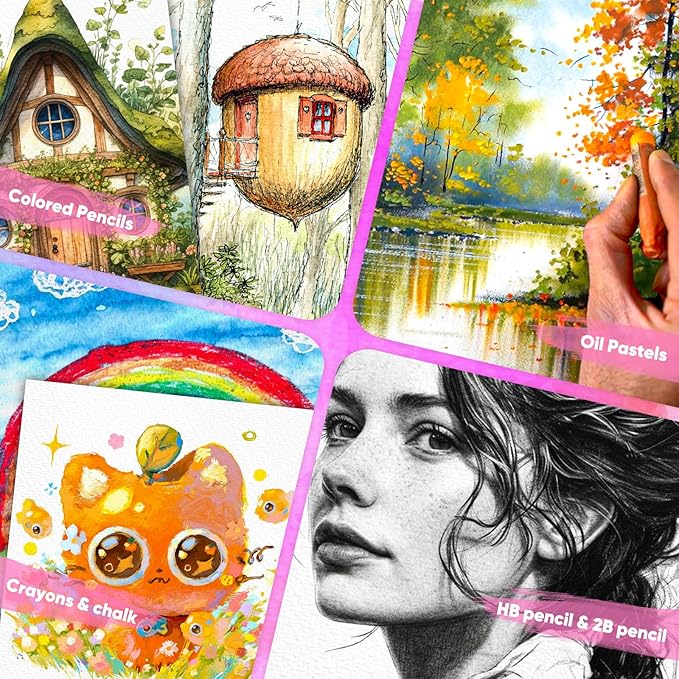 180 Sheets Watercolor Paper, Valentine Gift Cards, 5"x7" White Water Color Paper Bulk, 140lb/300gsm Artist Drawing Coloring Supplies for Adults, Watercolors, Paint Set, Canvas Painting, DIY Projects