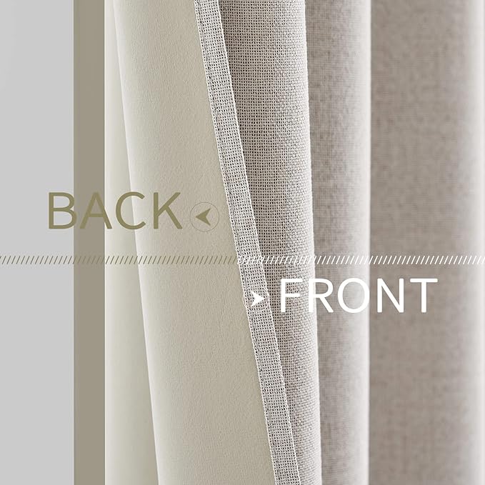MIULEE 100% Blackout Linen Textured Curtains for Bedroom Solid Thermal Insulated Ivory Grommet Room Darkening Curtains & Drapes Luxury Decor for Living Room Nursery 52 x 96 Inch (2 Panels)