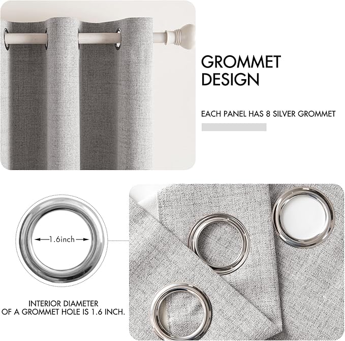MIULEE Linen Texture Curtains for Bedroom Solid 100% Blackout Thermal Insulated Greyish White Curtains Grommet Room Darkening Drapes for Living Room Nursery 52x45 Inch (2 Panels)
