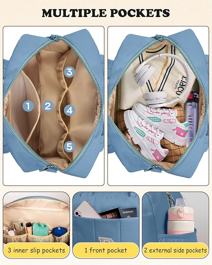 Initial Duffle Bag, Yoga Bags for Women，Overnight Bag with Wet Pocket，Lightweight Work Bags Personalized Gym Tote with Makeup Pouch-Gift Ideas for Preteen