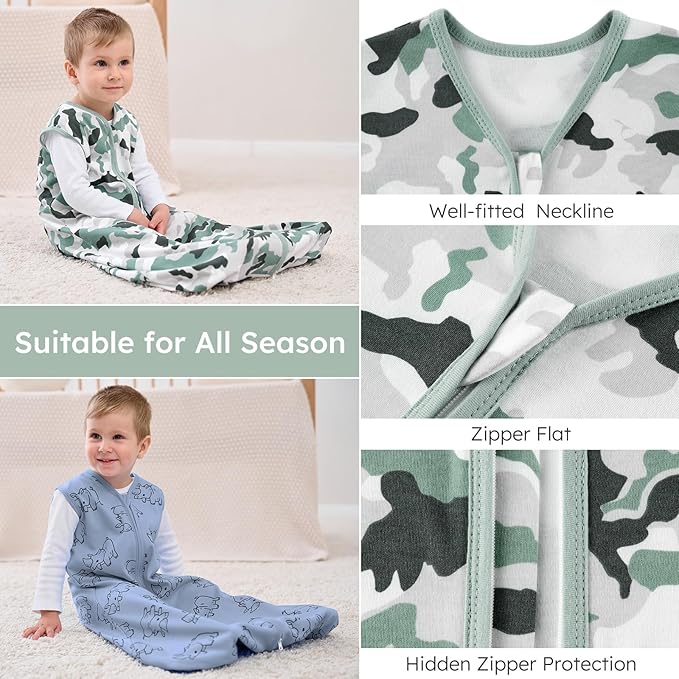 Yoofoss Baby Sleep Sack 12-18 Months Baby Wearable Blanket 100% Cotton 2-Way Zipper TOG 0.5 Toddler Sleeping Sack 3 Pack, Lightweight Sleep Sacks for Babies(Large)