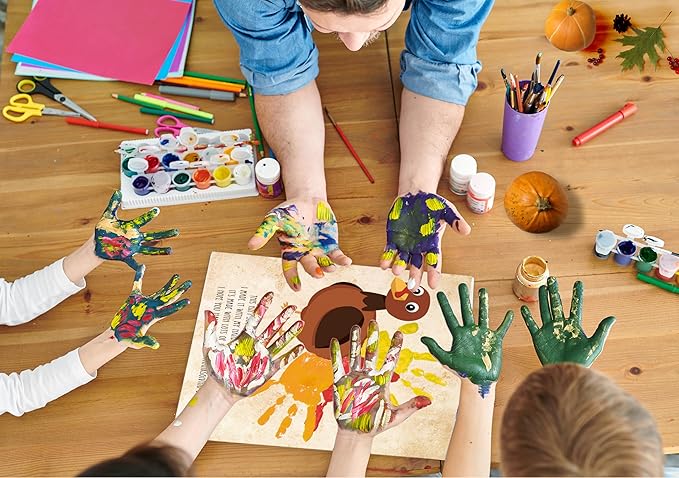 Handprint Art Craft Kits, DIY Happy Thanksgiving Keepsake, Handprint Baby Keepsake Gifts, 10 Turkey Cards, Thanksgiving Party Games, Make Your Own Thank You Greeting Cards Gifts for Mom and Dad, 01