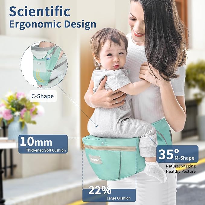 Baby Carrier with Hip Seat, Ergonomic M Position 6in1 Baby Carrier Newborn to Toddler,Head Support and Breathable Mesh Newborn Carrier,Adjustable Baby Holder Carrier for Dad&Mom-Green