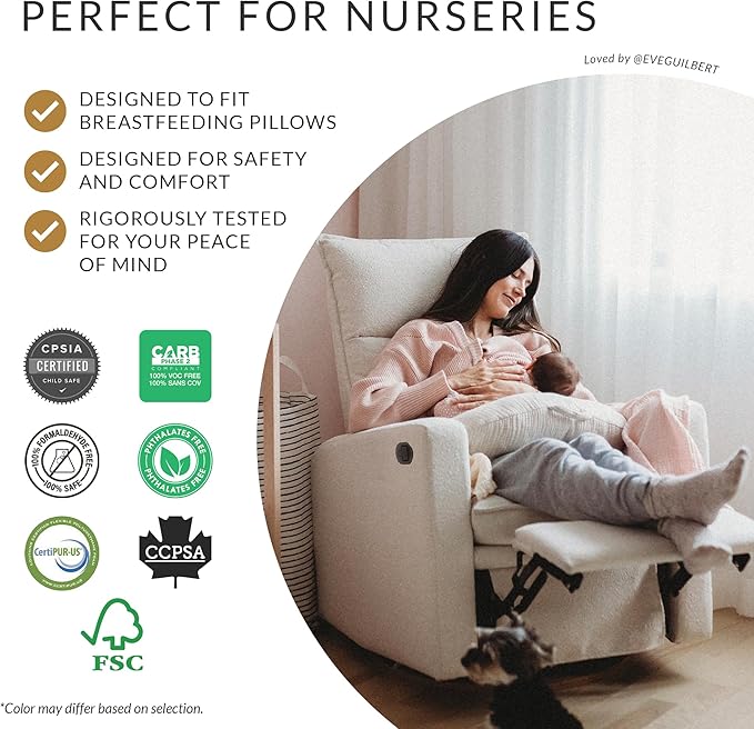 Arya Modern Nursery Glider Recliner Chair – Cozy Nursing Chair with 360° Swivel for New Parents, Gentle Motion, Compact Design, High Back & Low Armrests, Canadian Made (Heather Pearl/Arlo Fabric)