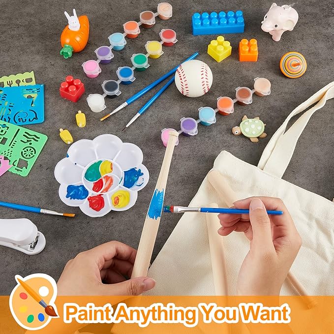 Fulmoon 12 Set Acrylic Paint Kits for Kids Adults Washable Mini Painting Kit Arts Crafts Party Favors Filled Strips Brushes Palettes Bulk for Classroom Home Kit Supplies (Vivid Color)
