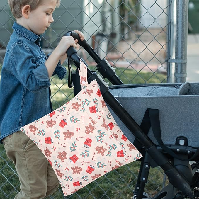 2pcs Cloth Diaper Wet Dry Bags, Waterproof Reusable Wet Bag with 2 Zipper Pockets & Handle, Washable Laundry Bags for Baby Adult Clothes Travel Beach Pool Daycare Yoga Gym Exercise Swimsuits,