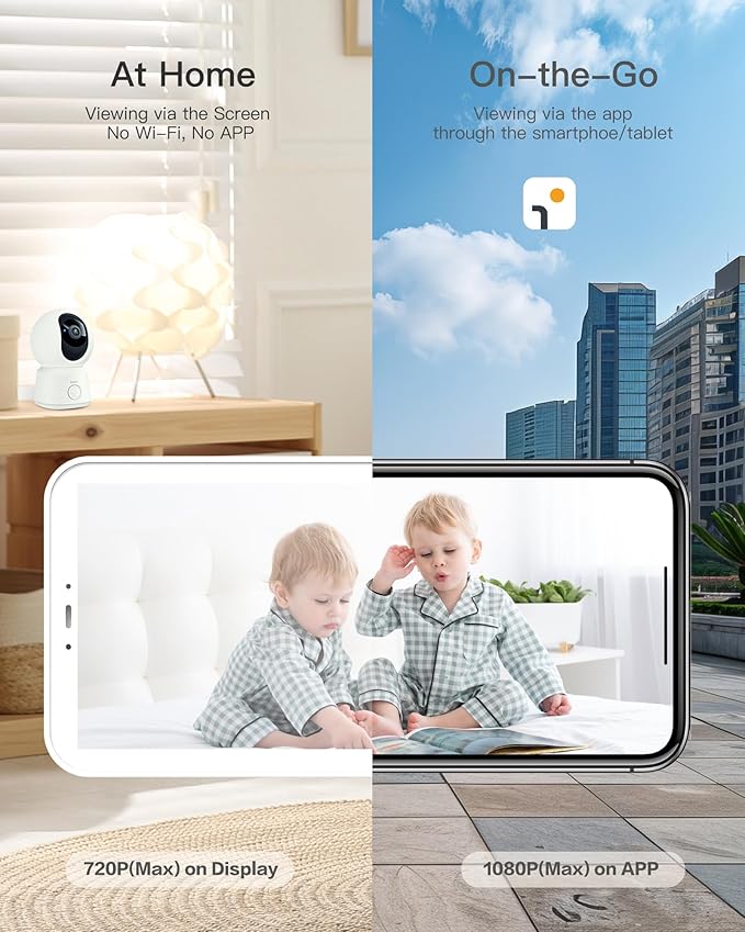 ARENTI Baby Monitor 2 Cameras, Smart Baby Camera with 5-Inch Wireless Display, Super Night Vision, Temperature Sensor, Sound Detection, Auto Motion Tracking, 2-Way Audio, VOX Mode(B2 Set)