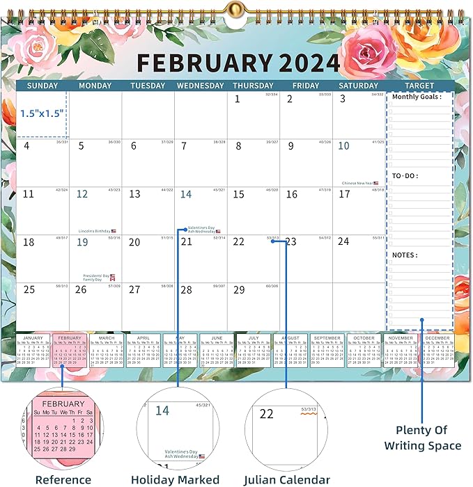 Calendar 2024-2025 Planner Wall Hanging Spiral Bound Magnetic Fridge Calendars 15" x 12", Use Jan 2024 - Jun 2025
