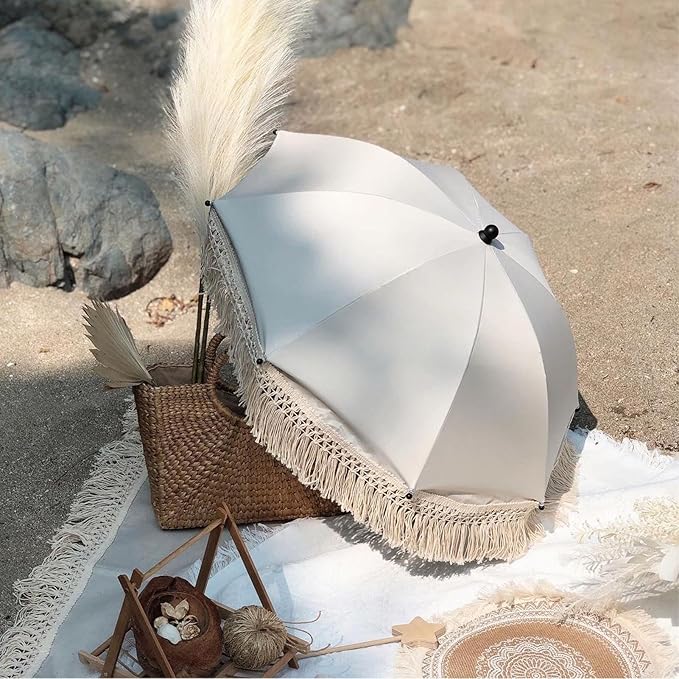 Baby Outdoor Parasols, Baby Stroller Parasol Umbrella with Adjustable Clamp, Toddler Umbrella for Trolley Wheelchair Beach Chair, Outdoor Activities (Beige)