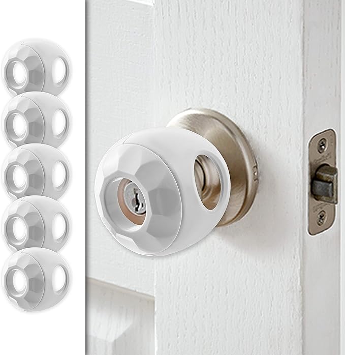 Door Knob Safety Cover for Kids - 5 Pack - Baby Proof Door Knob Covers - Door Locks for Kids Safety Child Proof - White