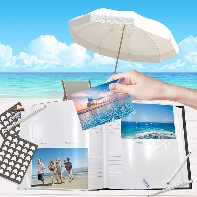 Holoary Photo Album 4x6 160 Photos Two Pictures Per Page, Memo Writing Area for Each Pocket, 160 Pockets 4”x6”, Printed Book Cover Travel Design Natural Beach Vacation Honeymoon Memories