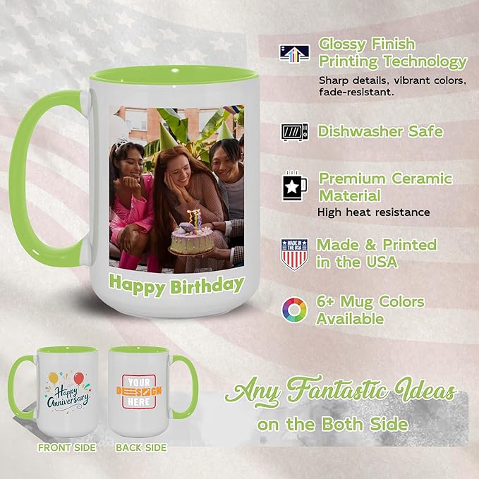 Custom Mug Upload Your Picture Personalized Coffee Mug with Photo Text Name Customized Cup Unique Ideas Gifts for Men Women Mom Dad Girlfriend Boyfriend Friend Family (Green, 11oz)