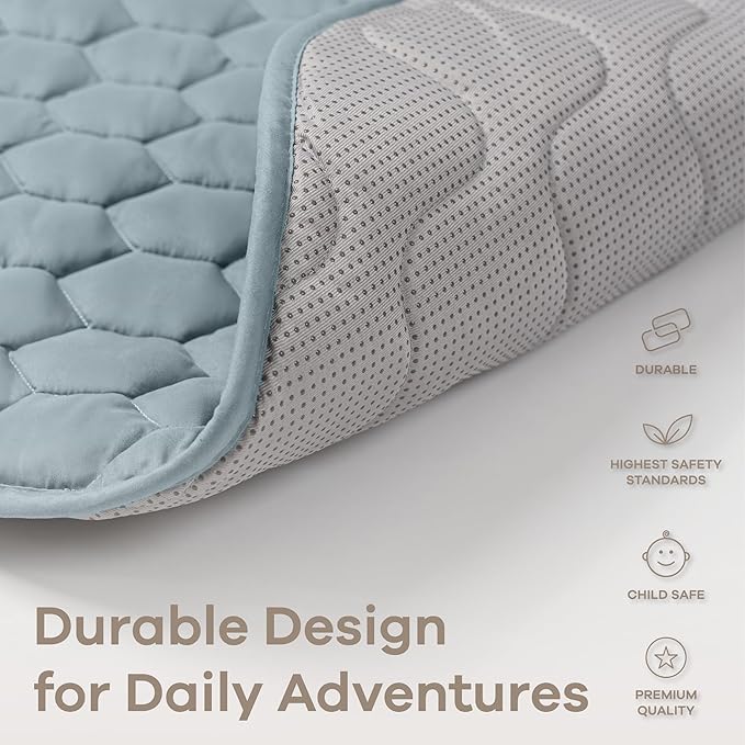 Comfy Cubs Rectangle Kids Play Mat - Small 36 x 60 inches Soft Quilted Baby Floor Mat with Non-Slip Bottom - Plush Design for Toddlers' Playtime and Relaxation - Comfortable and Durable - Pacific Blue