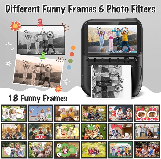 Instant Print Camera for Kids, 3.0" HD 1080P Digital Video Cameras with 3 Rolls of Printer Paper for Toddler, Birthday Gifts Toy for Girls Boys with 32GB SD Card (3.0 Style, Black)