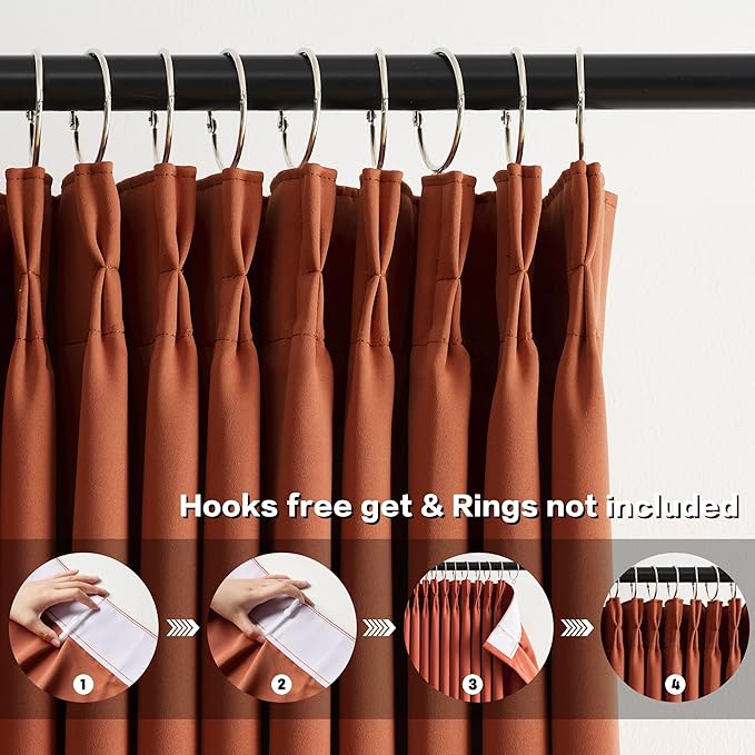 KEQIAOSUOCAI Extra Long Pinch Pleated Curtains 120 Inches Long 2 Panels Set, Pleat with Hooks, Thermal Insulated Blackout Window Drapes Rustic Curtain for Bedroom 40x120,Burnt Orange