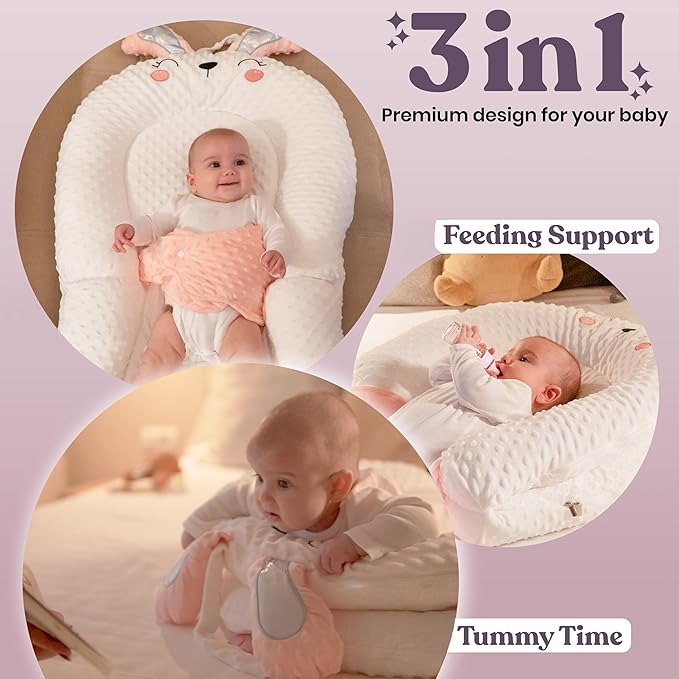 Infant Support Pillow with Adjustable Side Panels - Portable Cushion with Milestone Circles for 0-12 Months - Pink