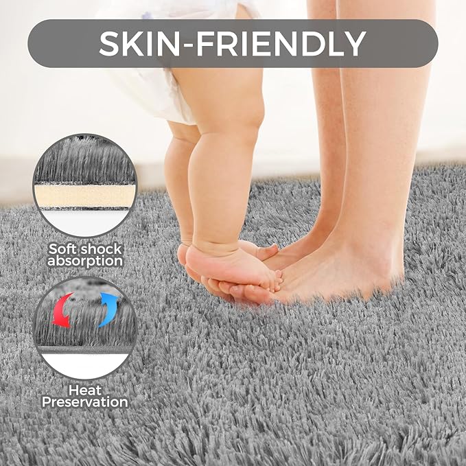Ultra Soft Rug for Living Room, 4X6 Fluffy Shag Area Rug for Bedroom, Modern Shaggy Carpets Fuzzy Rug for Teens Dorm Nursery Home Decor Aesthetic, Upgrade Anti-Skid Durable, Grey