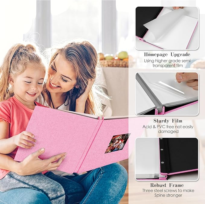 Spbapr Large Photo Album Self Adhesive 4x6 5x7 8x10 10x12 Pictures Magnetic Scrapbook 40 Blank Pages Linen Cover DIY Album with A Metal Pen