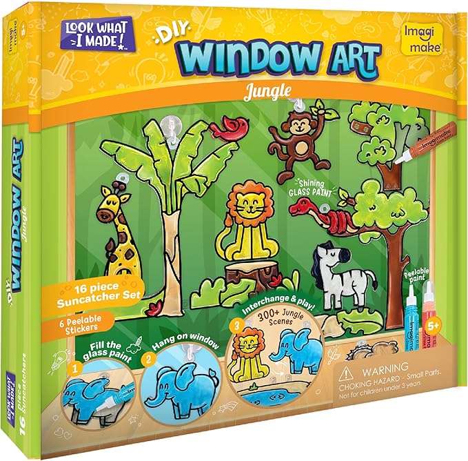 Imagimake Window Art Jungle Suncatcher Kit | Kids Crafts Supplies | Girls Toys Age 6-8 | Arts and Crafts for Kids Ages 8-12 | Creative Fun Craft Kit | Gifts for 5 Year Old Boys & Girls