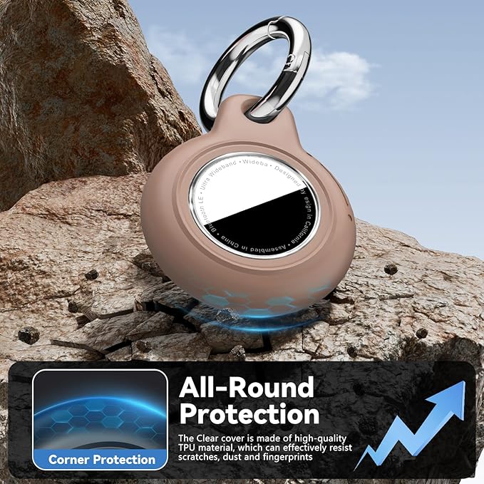 Upgrade Waterproof Airtags Holder with Apple Airtags Keychain, Hard PC Air Tag Case, Anti-Scratch & Shock Air tag Holder,Men's Women's Keyrings & Keychains, for Dog,Car Key,Luggage -Light Brown