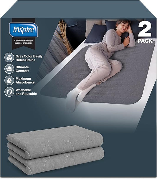 Inspire Underpads | Stain Hiding Gray Reusable Incontinence Bed Pads | Waterproof Mattress Pad | for Adults Babies and Dogs (34 X 52)