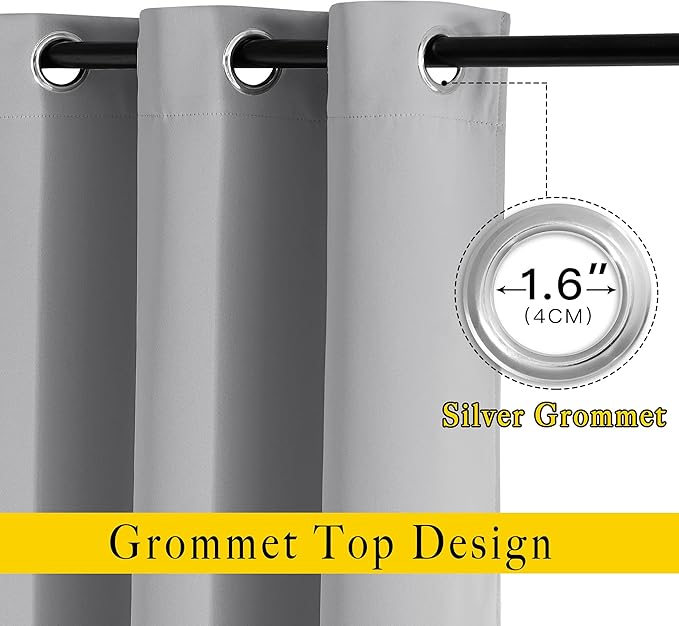 NICETOWN Silver Grey Blackout Curtains 102 inches Long, Grommet Thermal Insulated Solid Room Darkening Window Treatments Sound Reducing for Living Room, W46 x L102, Set of 2