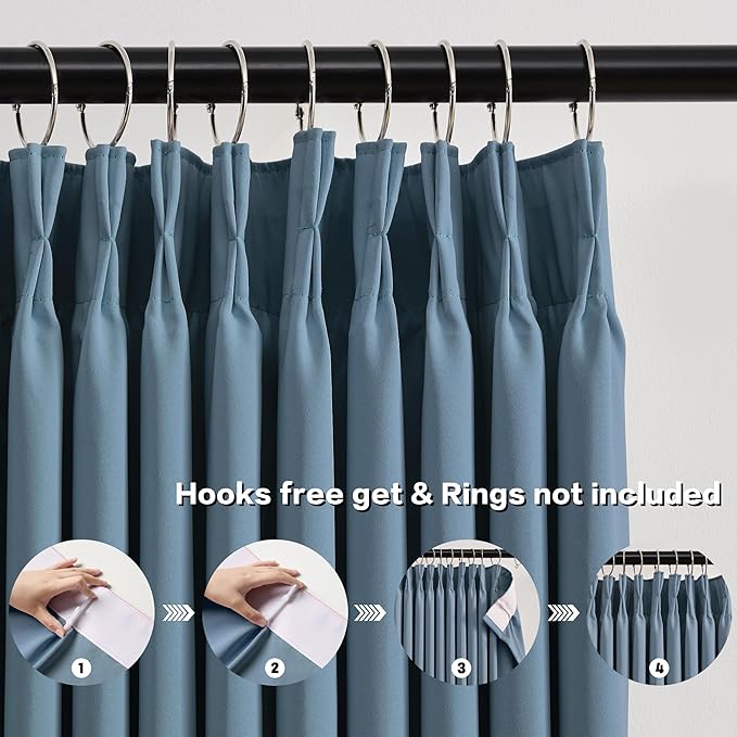 KEQIAOSUOCAI Dusty Blue Pleat Wide Width Drapes 80 x 102 inch Long 2 Panels - Thermal Insulated Room Divider Curtains for Bedroom/Living Room/Patio, Pinch Pleated Curtain Panel with Hooks