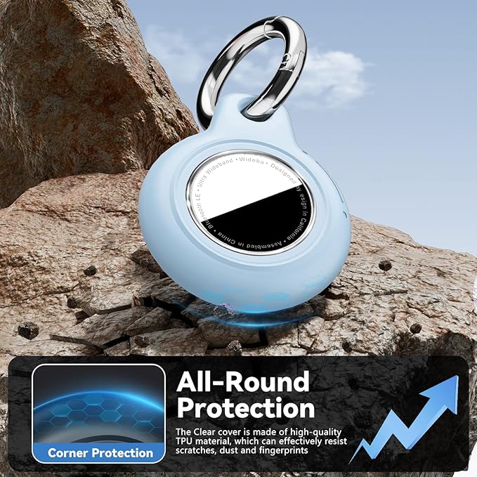 Upgrade Waterproof 2 Pack Airtags Holder with Apple Airtags Keychain, Hard PC Air Tag Case, Anti-Scratch & Shock Air tag Holder, Men's Women's Keyrings & Keychains-Black+Light Blue