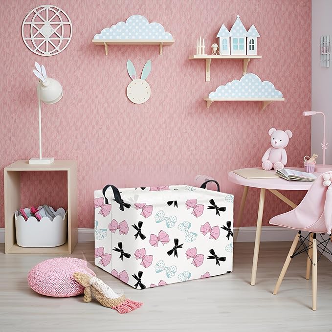 HIYAGON Rectangular Bowknot Basket Kids Baby Storage Basket Toy Storage Bin Organizer Box Room Decor(Bowknot)