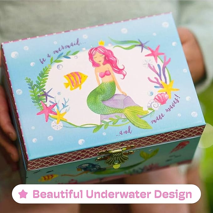 Jewelkeeper Musical Jewelry Box for Girls, Underwater Mermaid Jewelry Boxes, Over The Waves Tune and Spinning Mermaid Doll, Girls Gifts Music Box