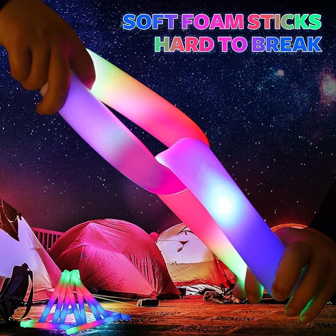 107 PCS LED Foam Glow Sticks Bulk, Glow in the Dark Party Supplies with 3 Modes Colorful Flashing, Neon Party Favors for Birthday, Wedding, Carnival, Concert, New Year