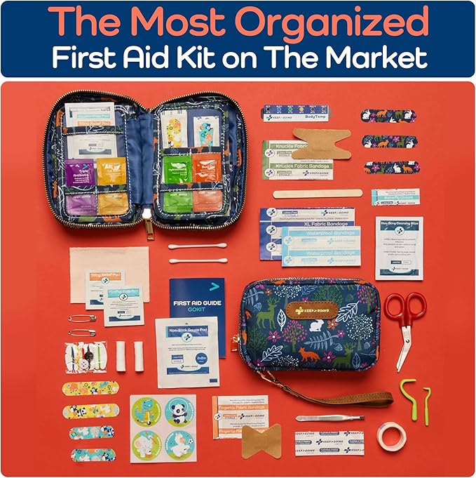KeepGoing Travel First Aid Kit for Kids – 130 Pc. for Car, Home, Purse, Diaper Bag & Backpack with Latex-Free Bandages - Mini First Aid Kit Travel Size TSA-Approved